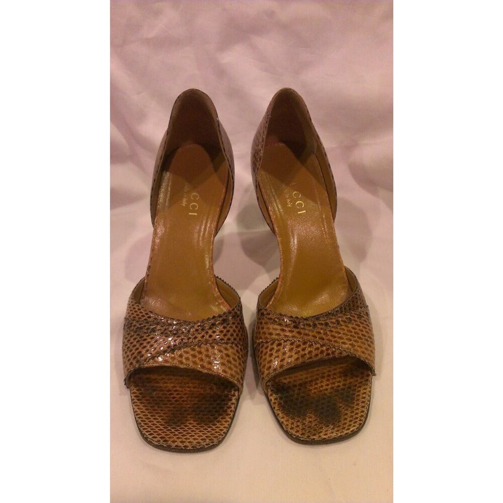 GUCCI Brown Tan Lizard Pumps Size 8B - Picture 3 of 6